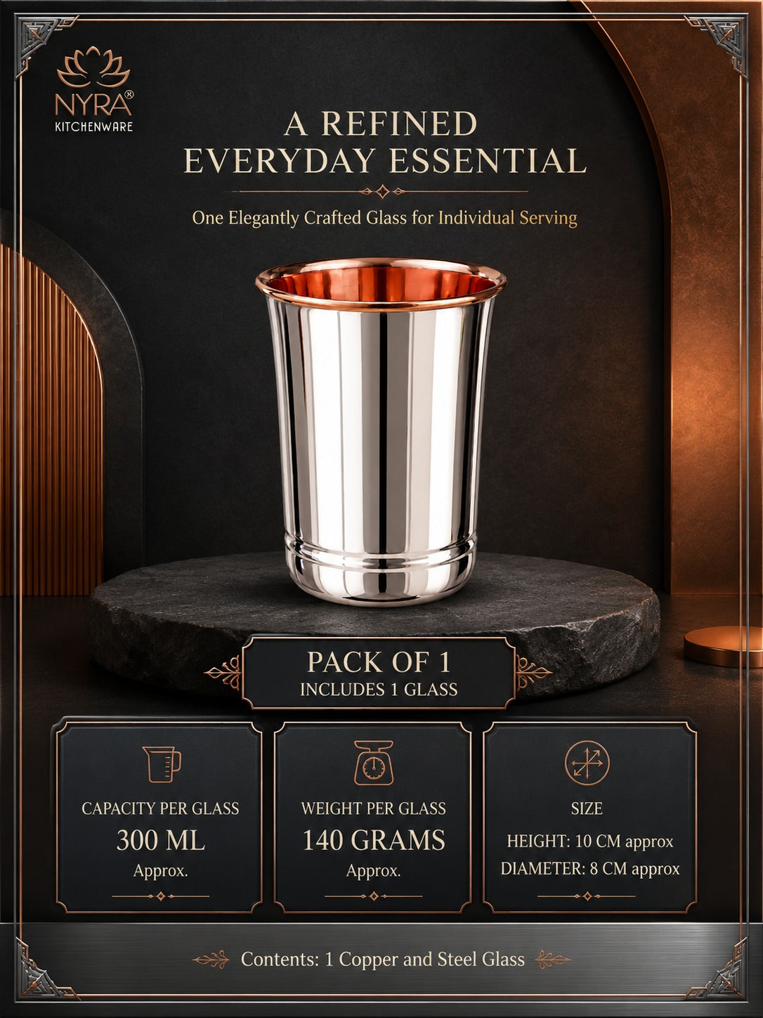 Premium Stainless Steel Tumbler - Inner Copper Coating | Laser Designed Exterior | BPA Free