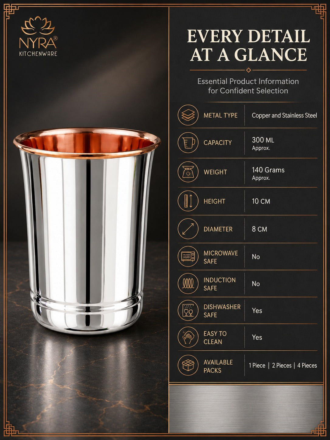 Premium Stainless Steel Tumbler - Inner Copper Coating | Laser Designed Exterior | BPA Free