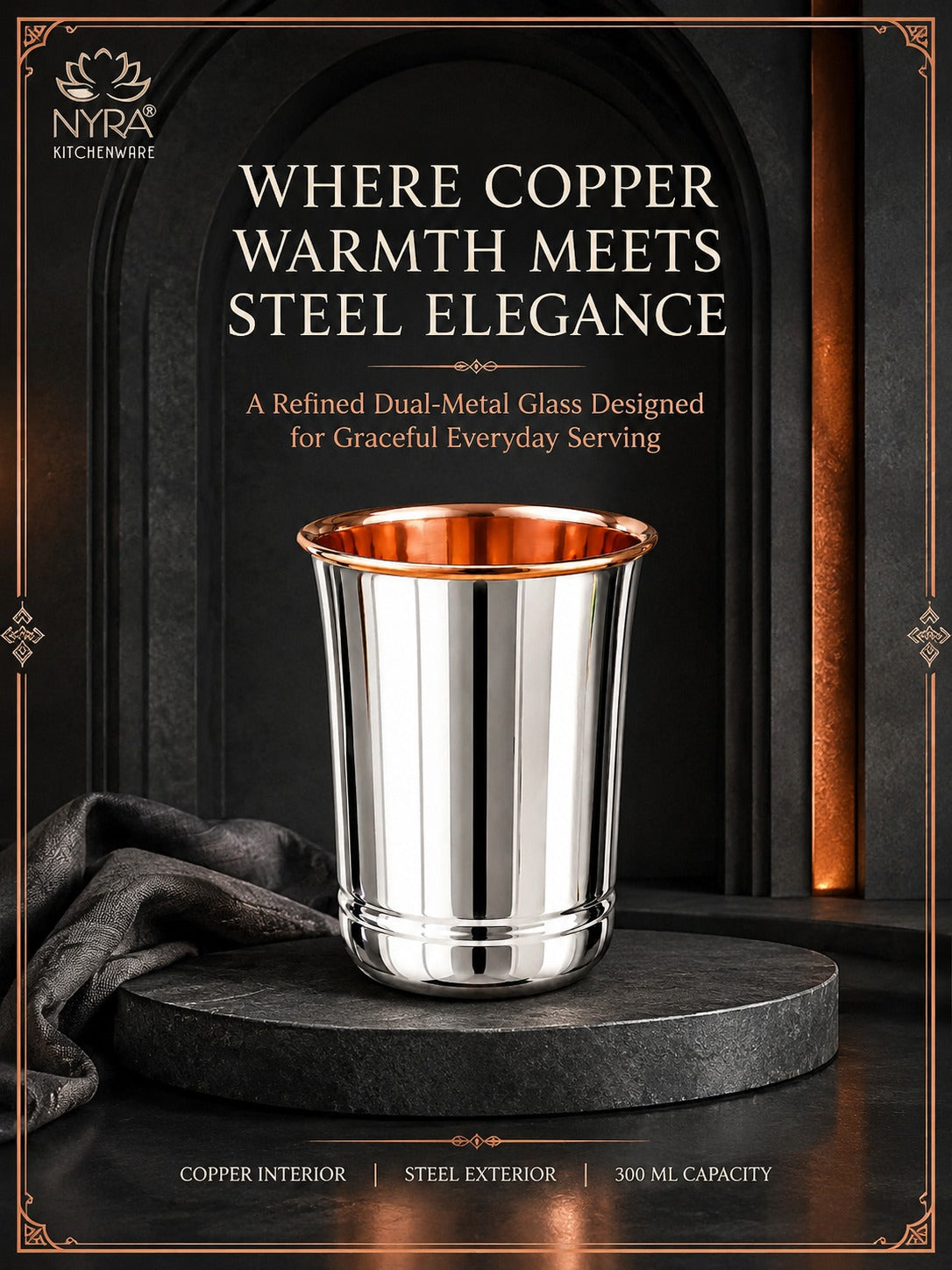Premium Stainless Steel Tumbler - Inner Copper Coating | Laser Designed Exterior | BPA Free