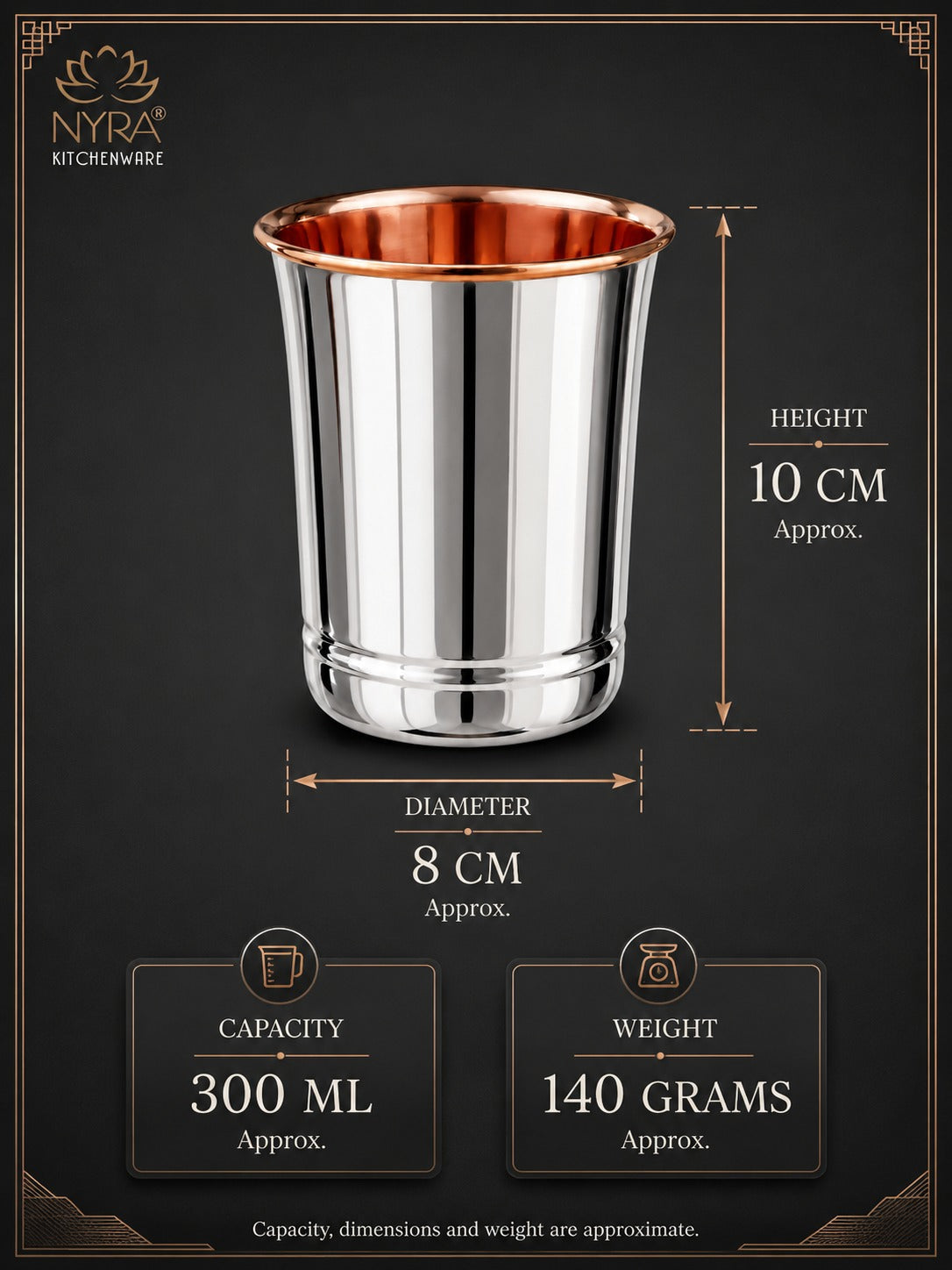 Premium Stainless Steel Tumbler - Inner Copper Coating | Laser Designed Exterior | BPA Free