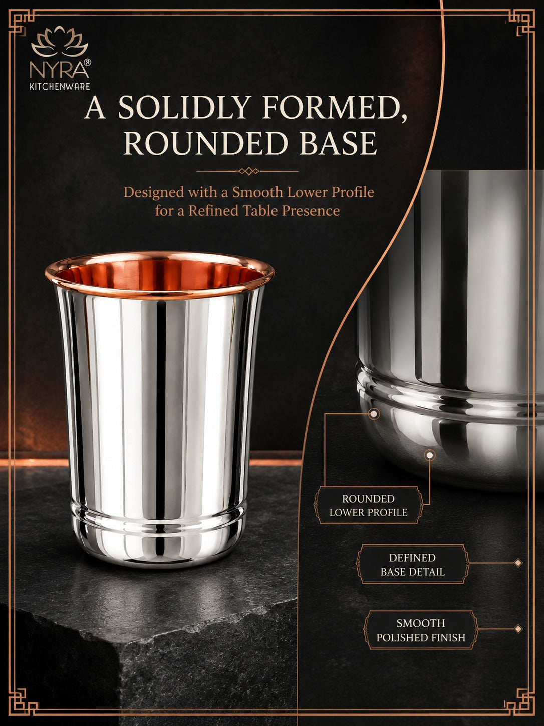 Premium Stainless Steel Tumbler - Inner Copper Coating | Laser Designed Exterior | BPA Free