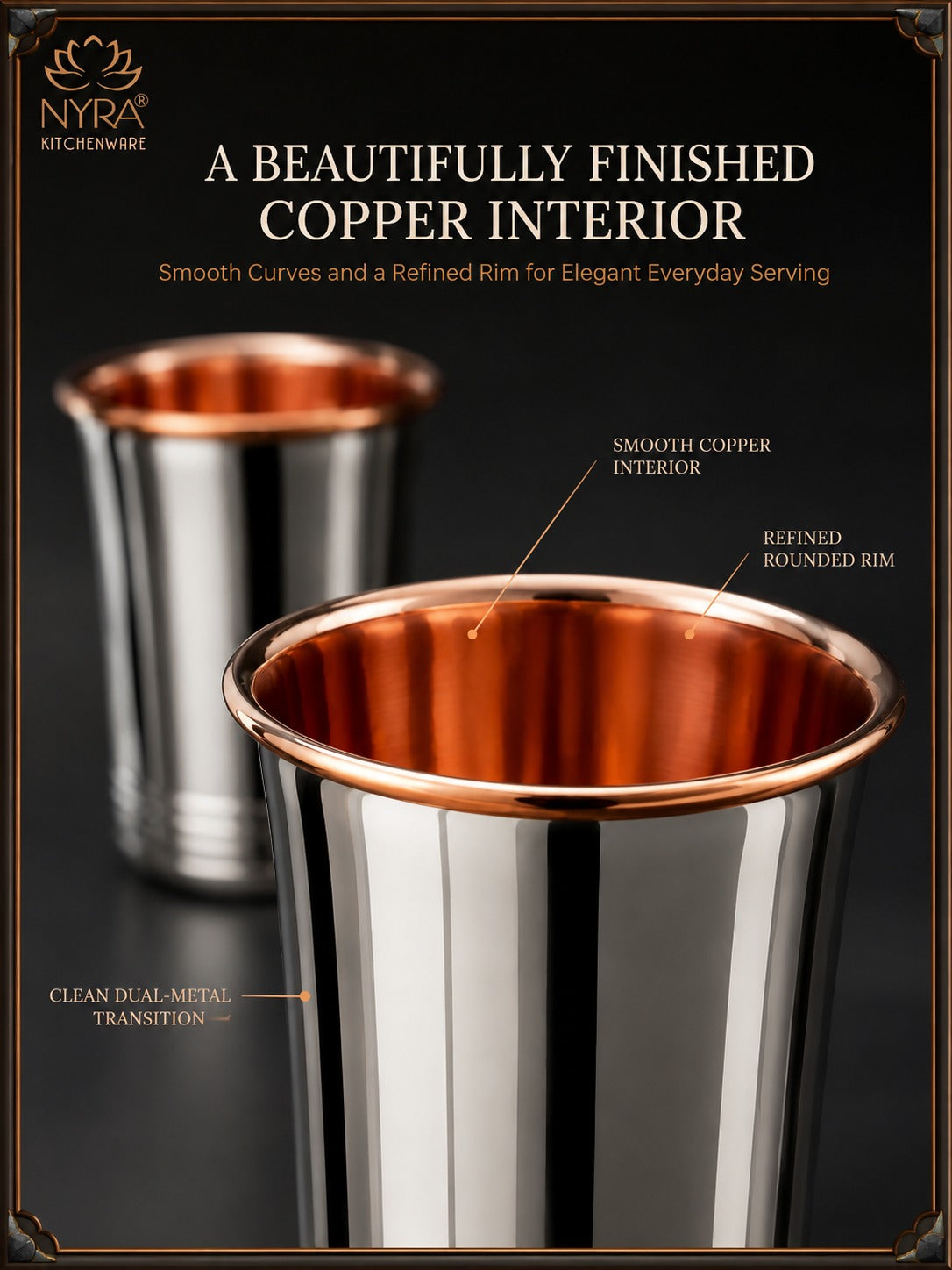 Premium Stainless Steel Tumbler - Inner Copper Coating | Laser Designed Exterior | BPA Free