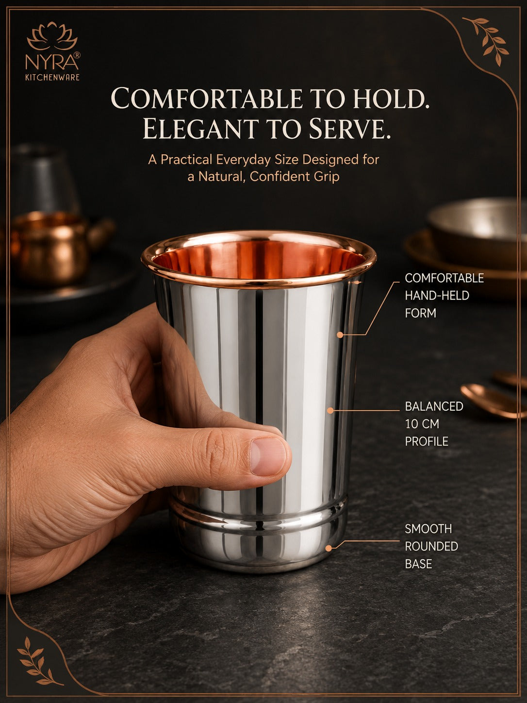 Premium Stainless Steel Tumbler - Inner Copper Coating | Laser Designed Exterior | BPA Free