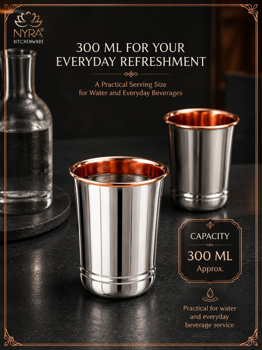 Premium Stainless Steel Tumbler - Inner Copper Coating | Laser Designed Exterior | BPA Free