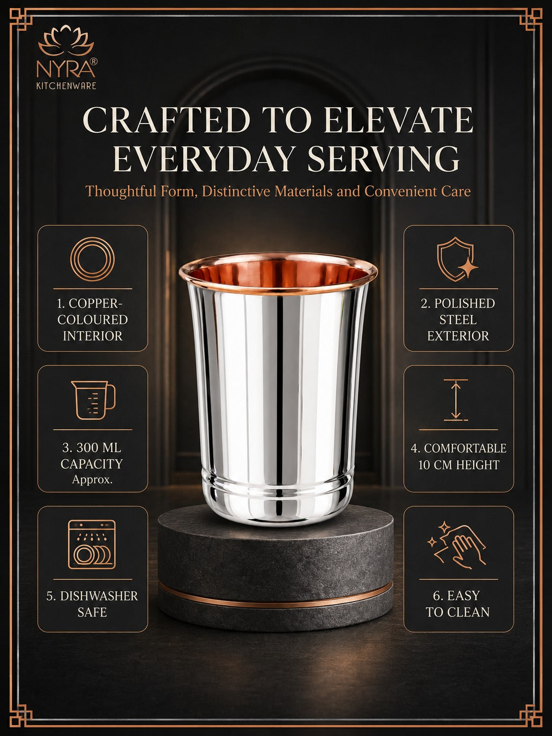 Premium Stainless Steel Tumbler - Inner Copper Coating | Laser Designed Exterior | BPA Free