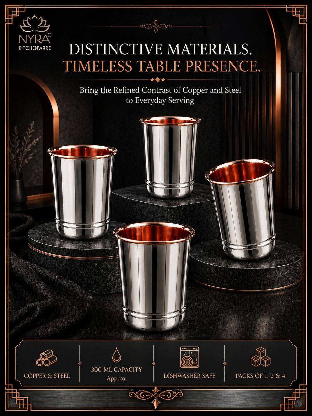 Premium Stainless Steel Tumbler - Inner Copper Coating | Laser Designed Exterior | BPA Free