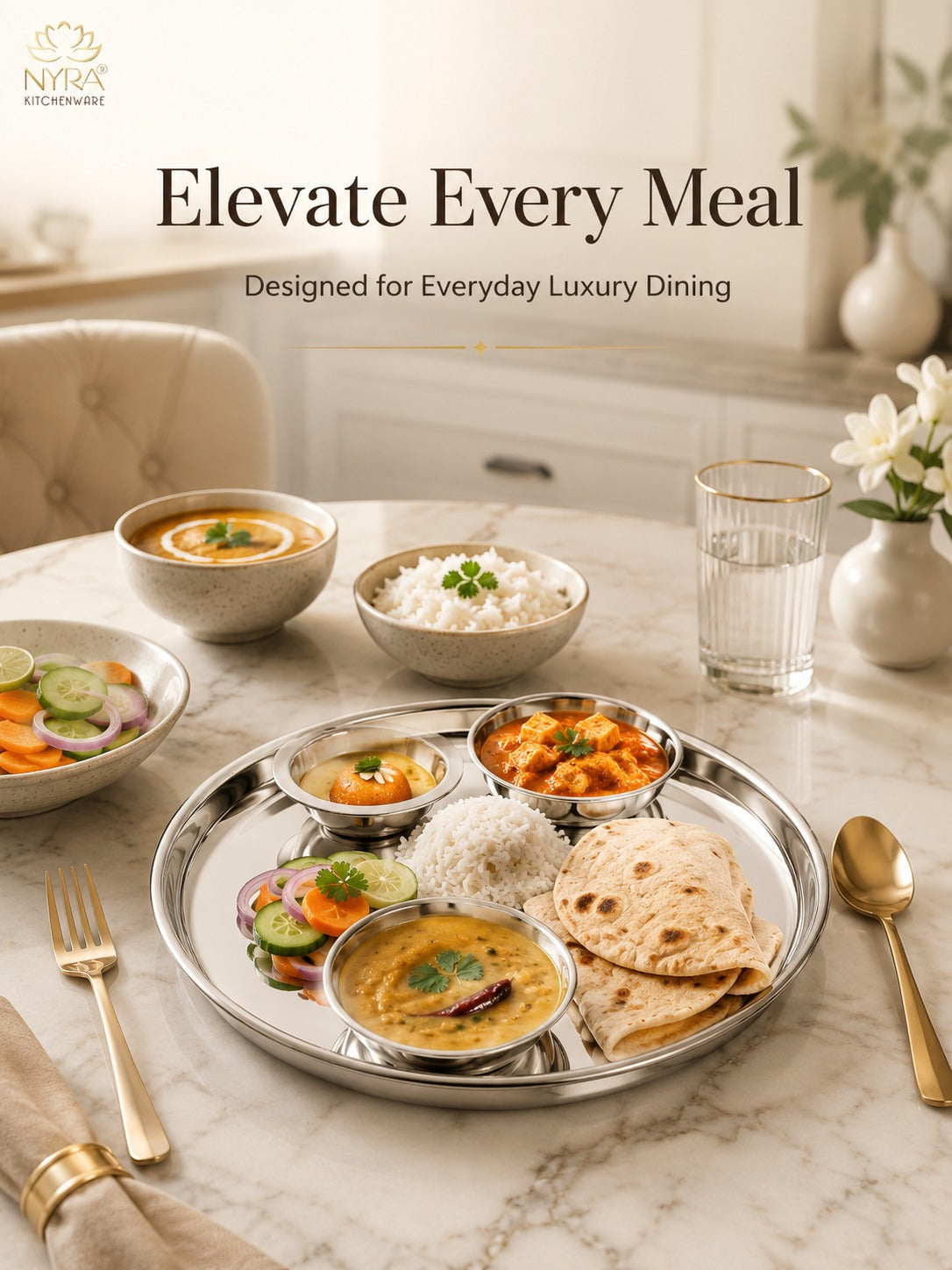 Stainless Steel Plates with Glossy Outer Finish – Set for Lunch/Dinner