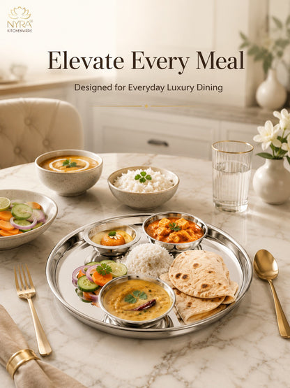 Stainless Steel Plates with Glossy Outer Finish – Set for Lunch/Dinner