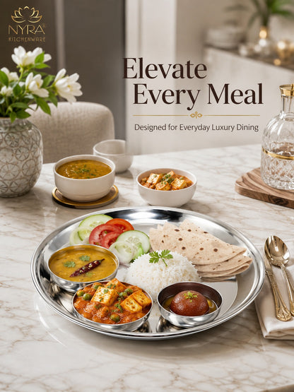 Stainless Steel Plates with Glossy Outer Finish – Set for Lunch/Dinner