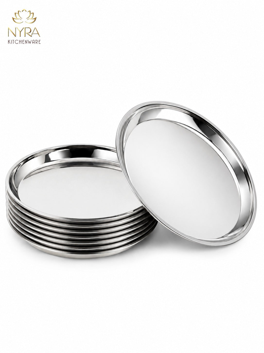 Stainless Steel Plates with Glossy Outer Finish – Set for Lunch/Dinner