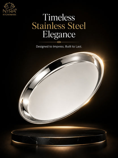 Stainless Steel Plates with Glossy Outer Finish – Set for Lunch/Dinner