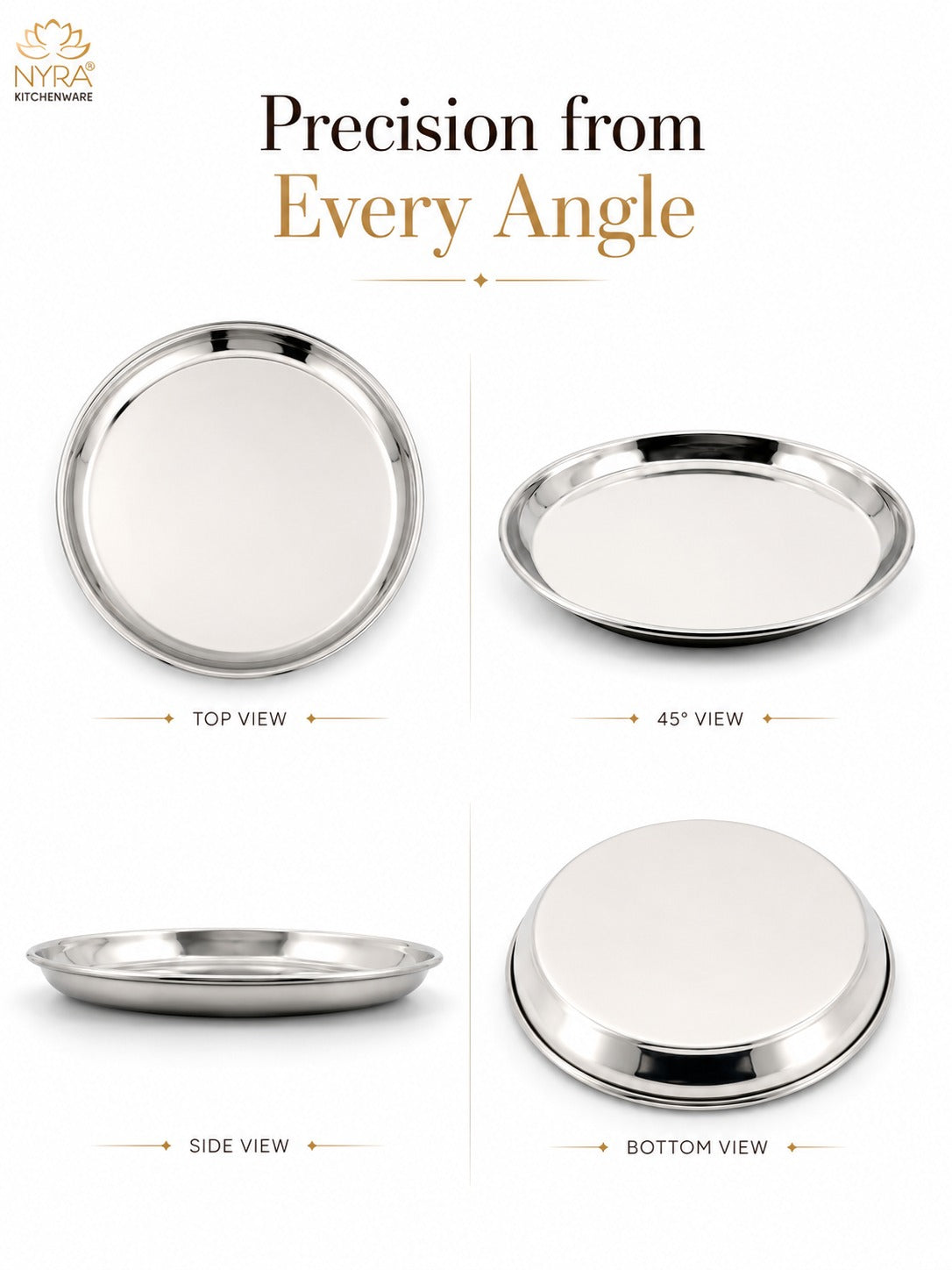Stainless Steel Plates with Glossy Outer Finish – Set for Lunch/Dinner
