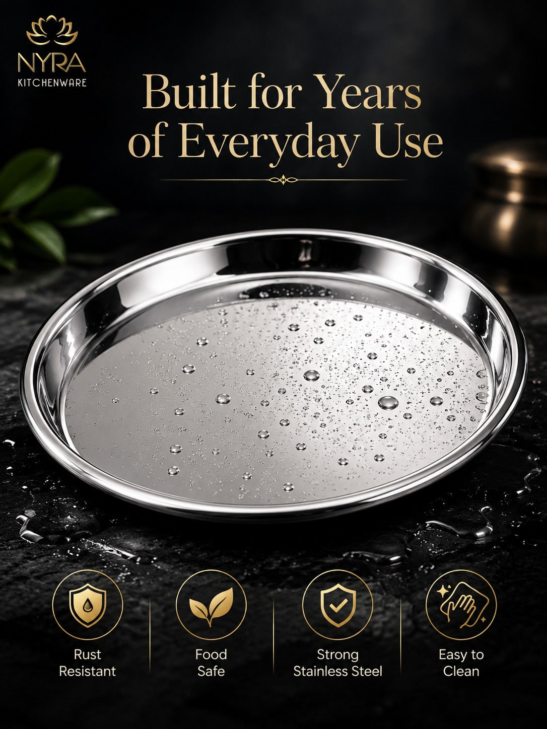 Stainless Steel Plates with Glossy Outer Finish – Set for Lunch/Dinner