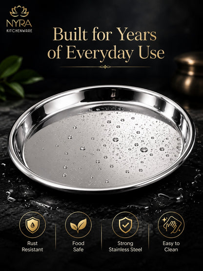 Stainless Steel Plates with Glossy Outer Finish – Set for Lunch/Dinner
