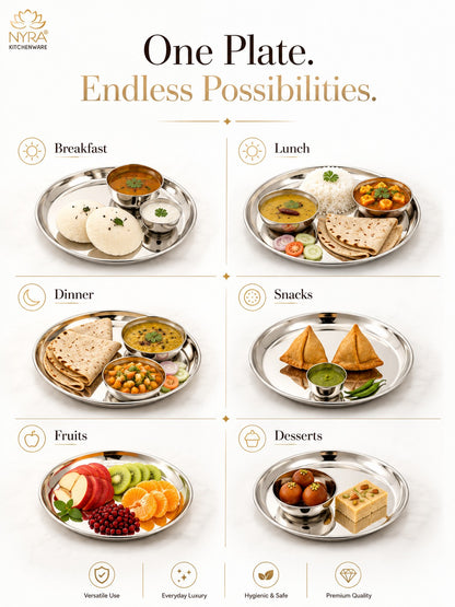 Stainless Steel Plates with Glossy Outer Finish – Set for Lunch/Dinner