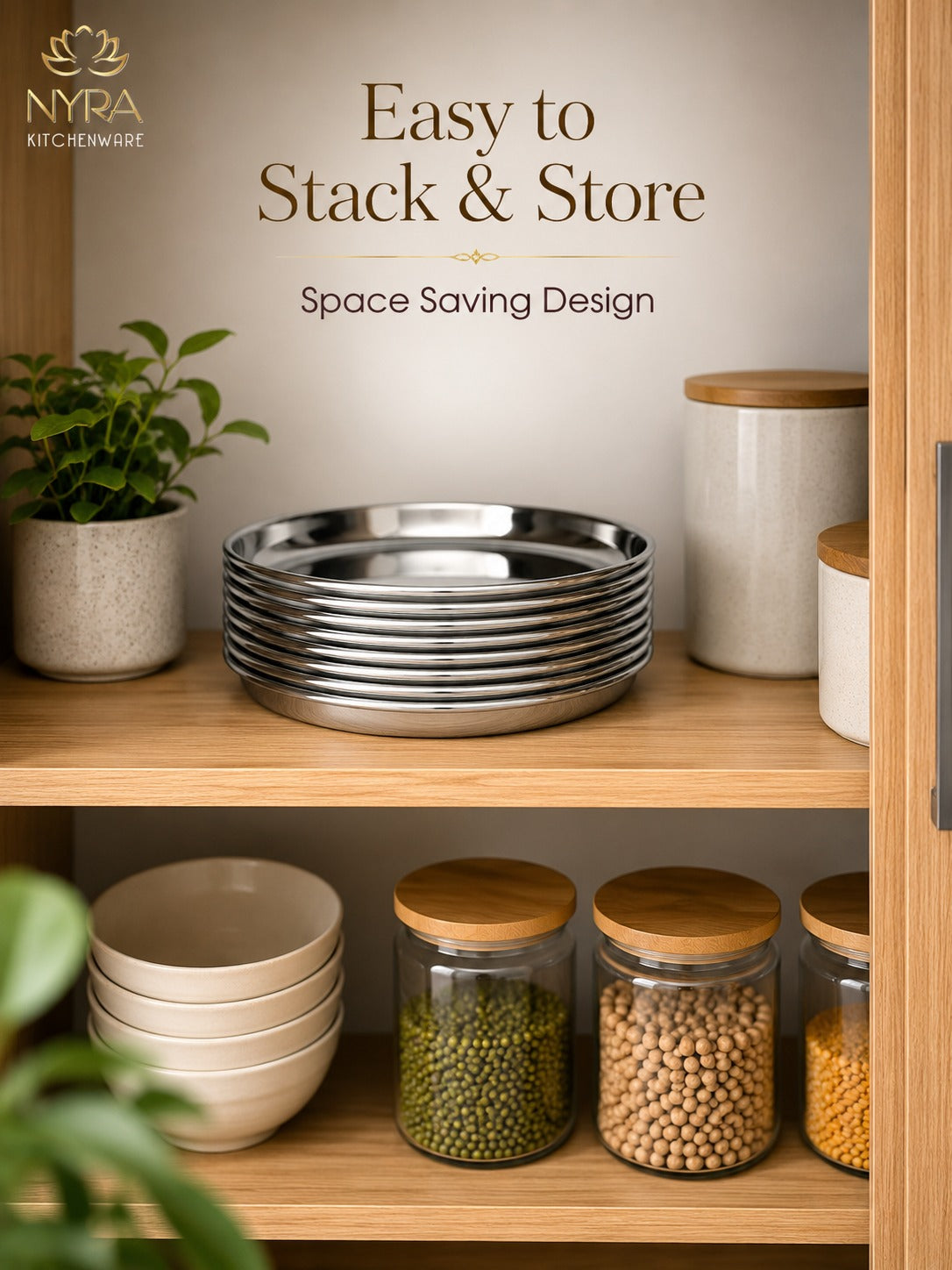 Stainless Steel Plates with Glossy Outer Finish – Set for Lunch/Dinner
