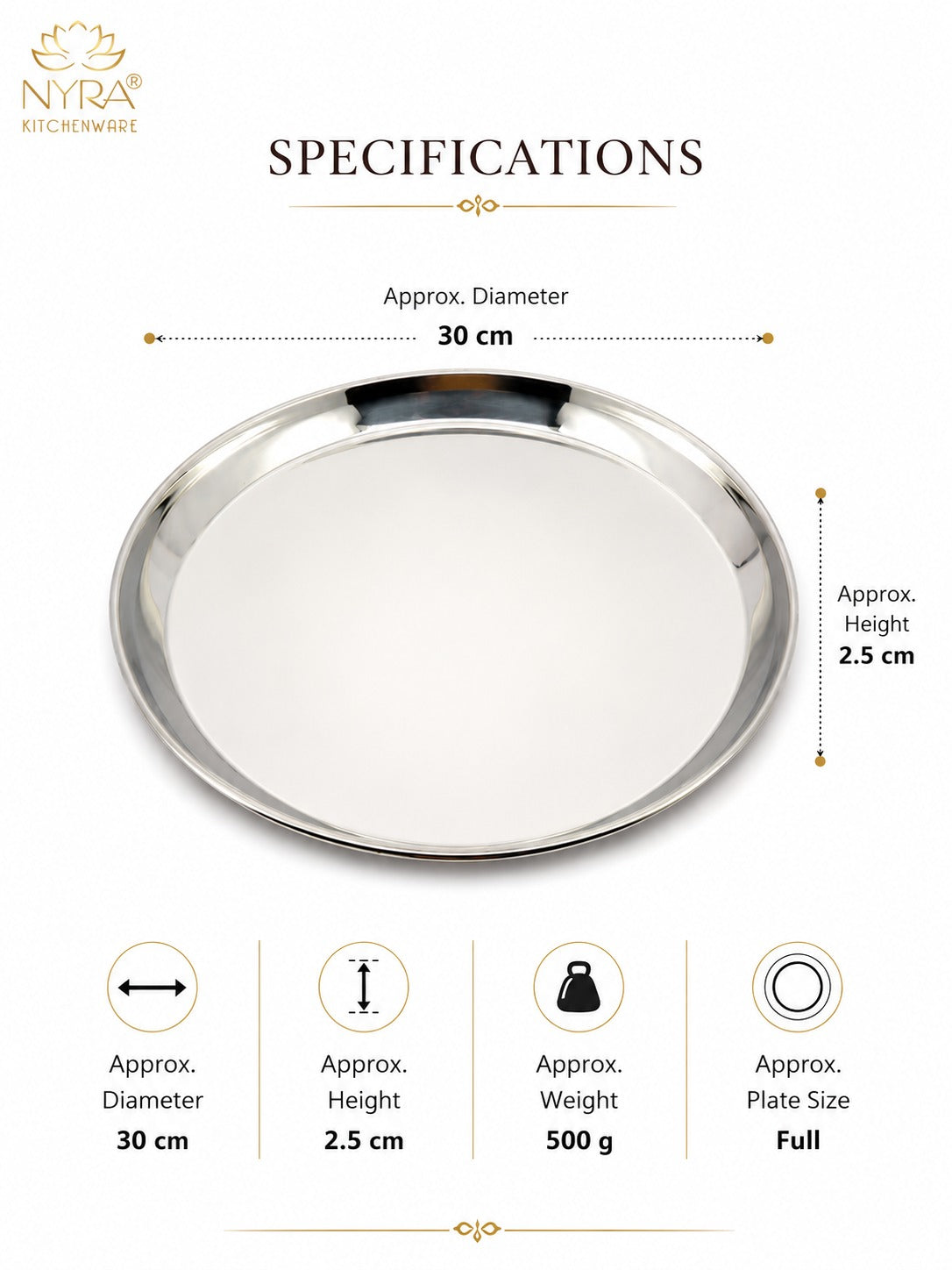 Stainless Steel Plates with Glossy Outer Finish – Set for Lunch/Dinner