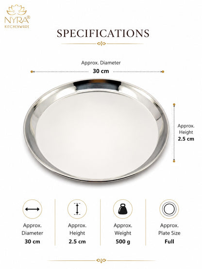 Stainless Steel Plates with Glossy Outer Finish – Set for Lunch/Dinner