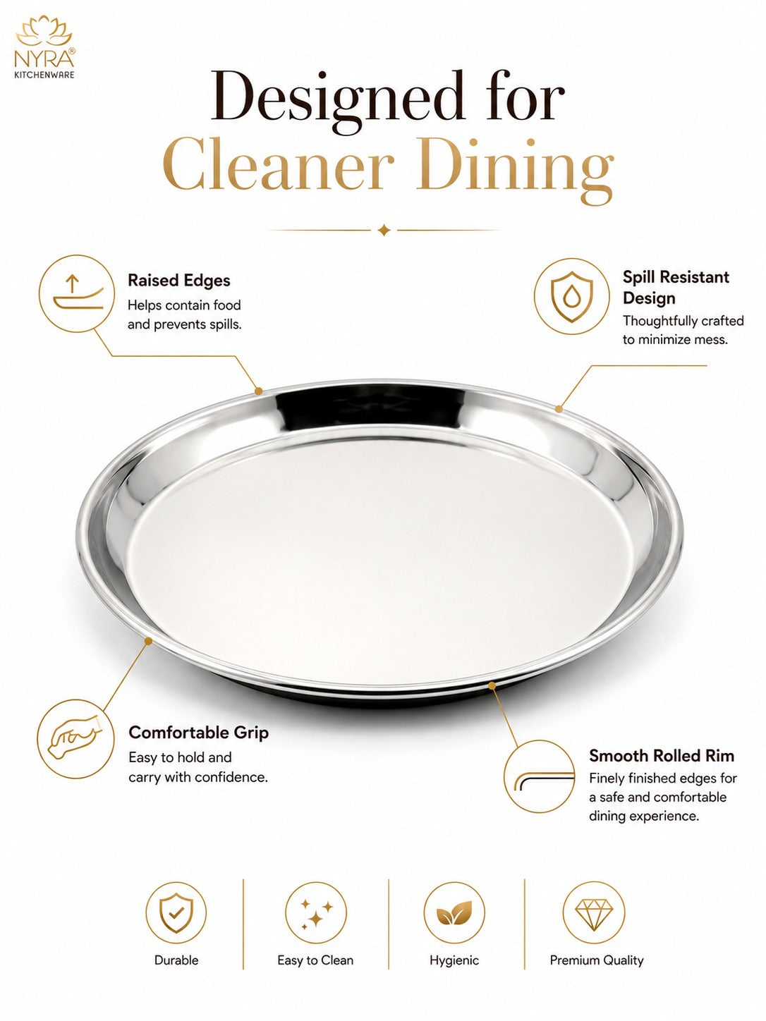 Stainless Steel Plates with Glossy Outer Finish – Set for Lunch/Dinner