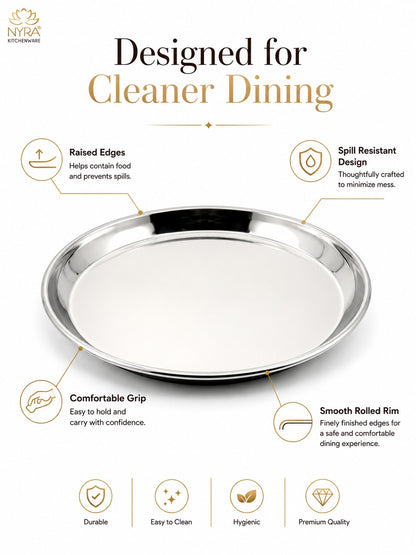 Stainless Steel Plates with Glossy Outer Finish – Set for Lunch/Dinner