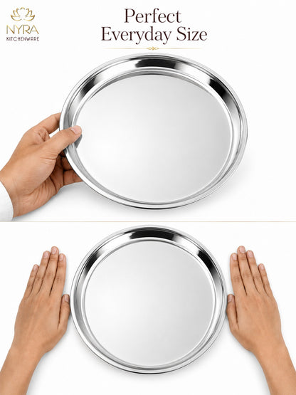 Stainless Steel Plates with Glossy Outer Finish – Set for Lunch/Dinner