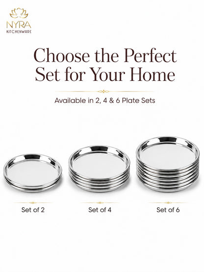 Stainless Steel Plates with Glossy Outer Finish – Set for Lunch/Dinner