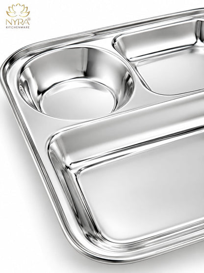 Stainless Steel 3-Compartment Dinner Plate - Ideal for Snacks & Thali Meals