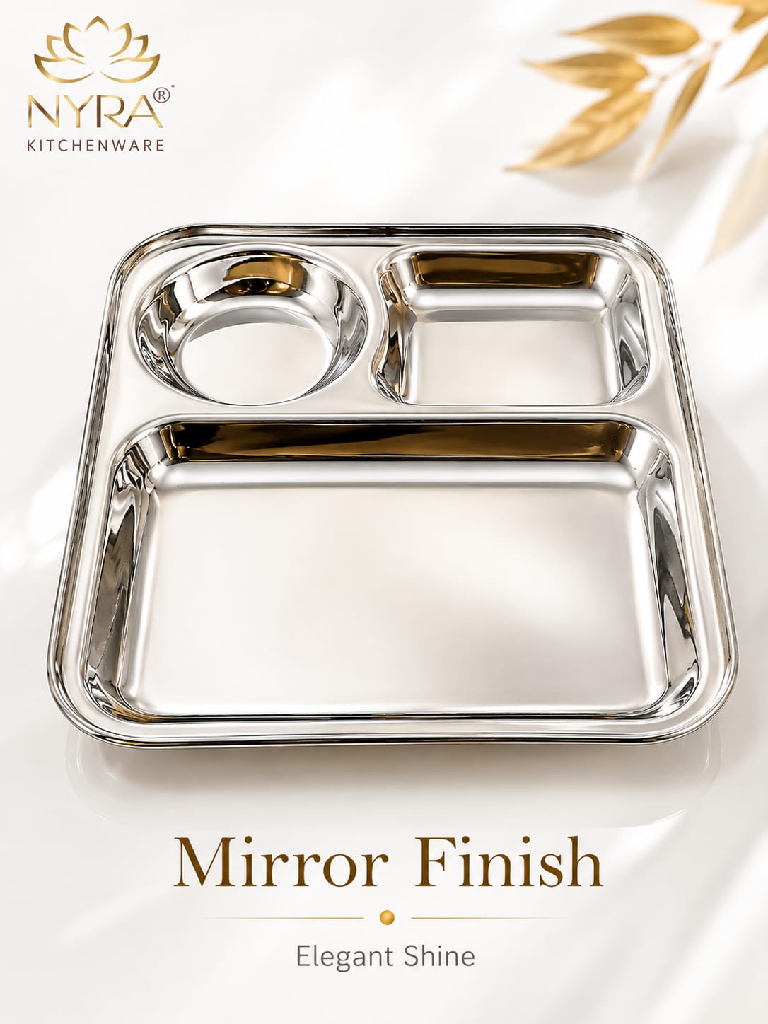Stainless Steel 3-Compartment Dinner Plate - Ideal for Snacks & Thali Meals