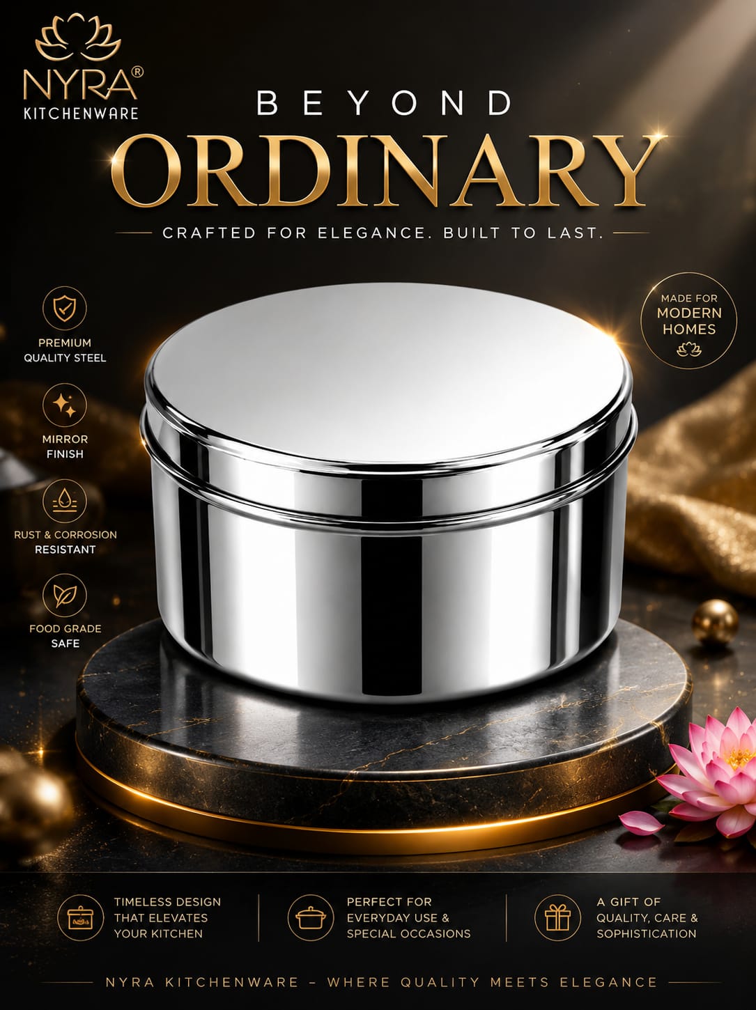 Stainless-Steel Box Round Storage Container (Gol Dibbi/Dabba)- Set of 3