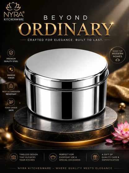 Stainless-Steel Box Round Storage Container (Gol Dibbi/Dabba)- Set of 3