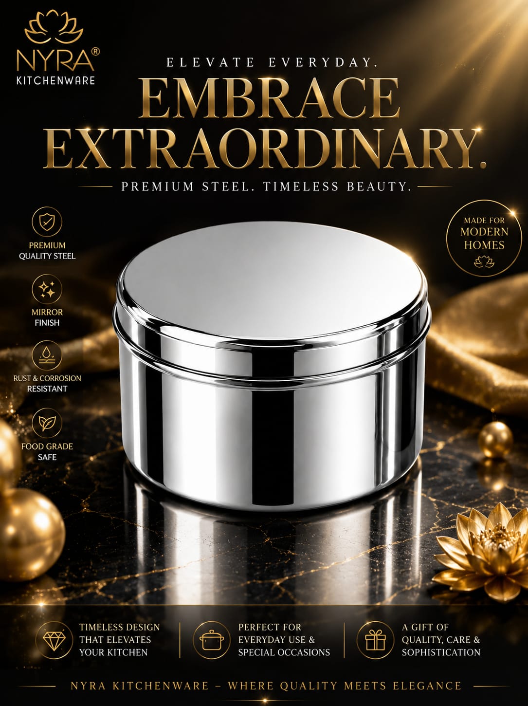 Stainless-Steel Box Round Storage Container (Gol Dibbi/Dabba)- Set of 3