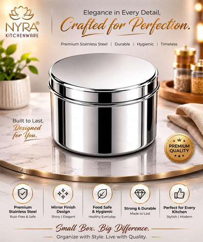 Stainless-Steel Box Round Storage Container (Gol Dibbi/Dabba)- Set of 3