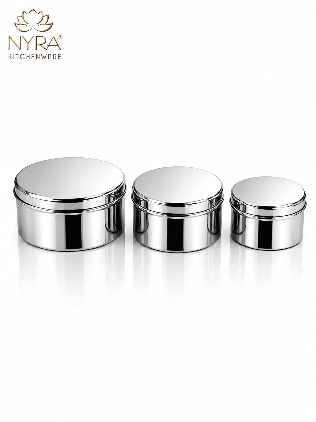 Stainless-Steel Box Round Storage Container (Gol Dibbi/Dabba)- Set of 3