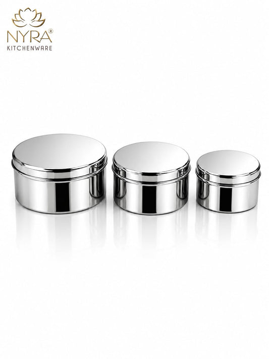 Stainless-Steel Box Round Storage Container (Gol Dibbi/Dabba)- Set of 3