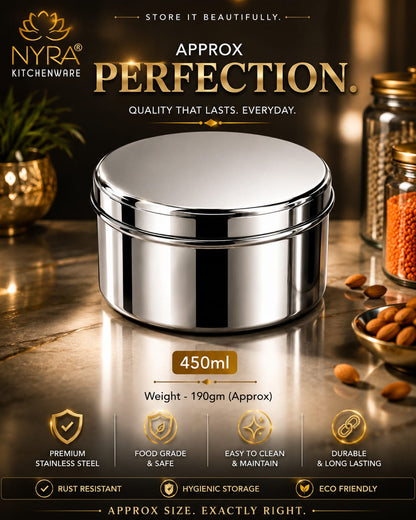 Stainless-Steel Box Round Storage Container (Gol Dibbi/Dabba)- Set of 3