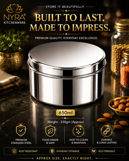 Stainless-Steel Box Round Storage Container (Gol Dibbi/Dabba)- Set of 3