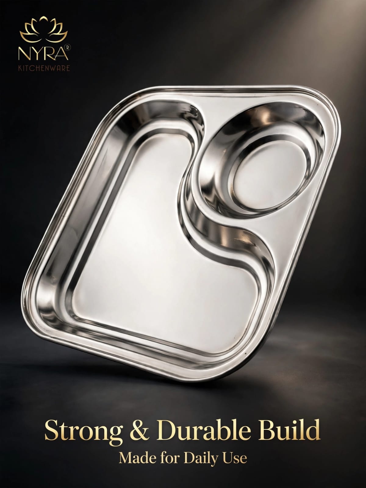 Stainless Steel 2-in-1 Snack Plate | Classy Dual Compartment Square Plate