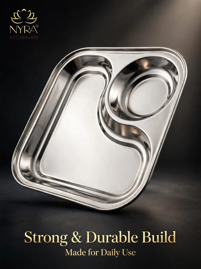 Stainless Steel 2-in-1 Snack Plate | Classy Dual Compartment Square Plate