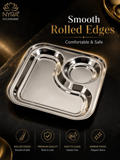 Stainless Steel 2-in-1 Snack Plate | Classy Dual Compartment Square Plate