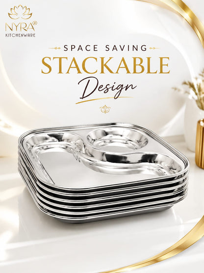 Stainless Steel 2-in-1 Snack Plate | Classy Dual Compartment Square Plate