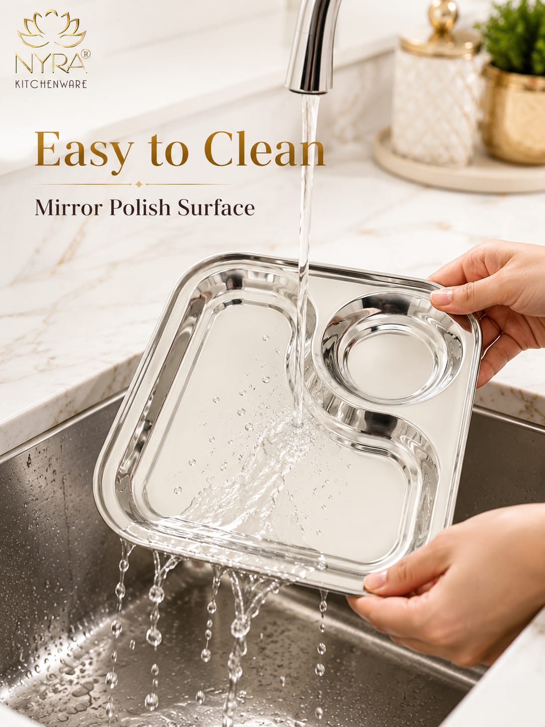 Stainless Steel 2-in-1 Snack Plate | Classy Dual Compartment Square Plate