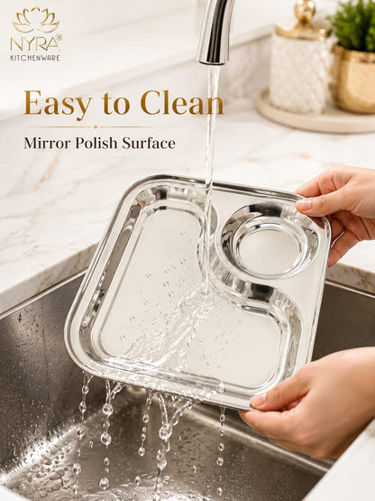 Stainless Steel 2-in-1 Snack Plate | Classy Dual Compartment Square Plate