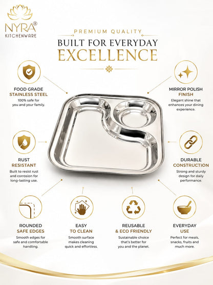 Stainless Steel 2-in-1 Snack Plate | Classy Dual Compartment Square Plate