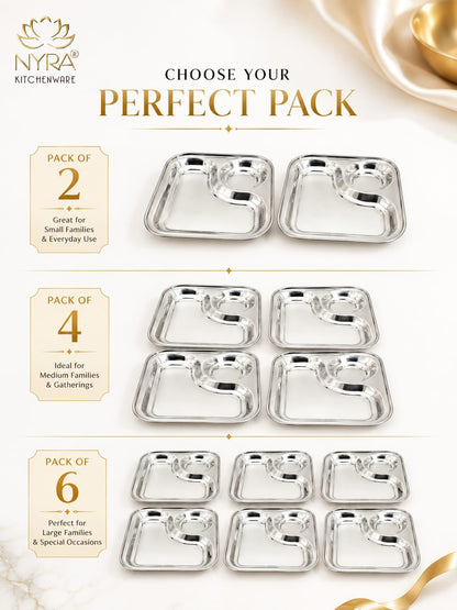 Stainless Steel 2-in-1 Snack Plate | Classy Dual Compartment Square Plate