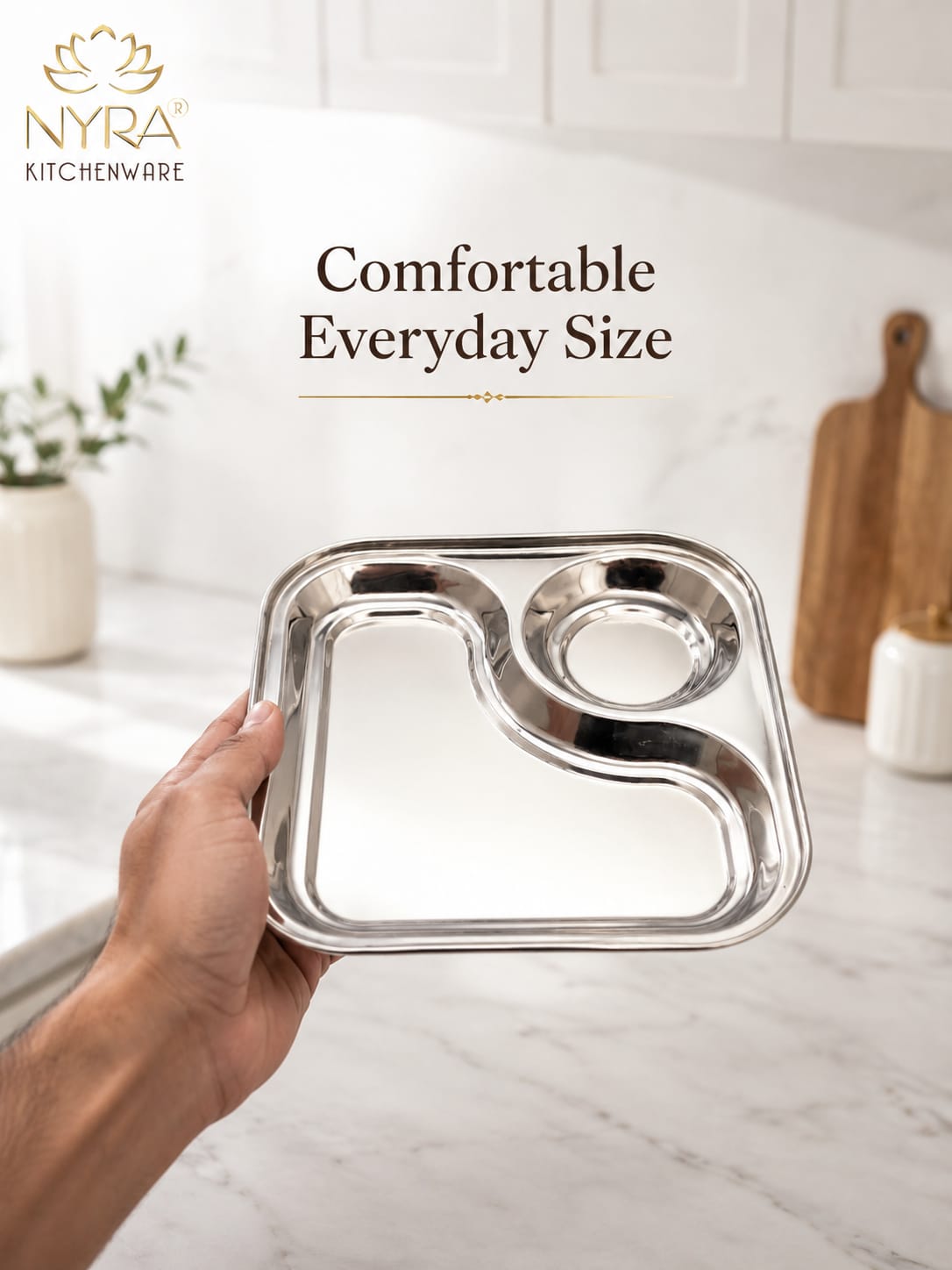 Stainless Steel 2-in-1 Snack Plate | Classy Dual Compartment Square Plate