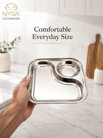 Stainless Steel 2-in-1 Snack Plate | Classy Dual Compartment Square Plate