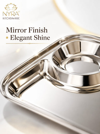 Stainless Steel 2-in-1 Snack Plate | Classy Dual Compartment Square Plate