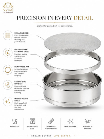 Stainless Steel Fine Mesh Seive | Aata Chalni – Ideal for Kitchen Sifting | Set of 3