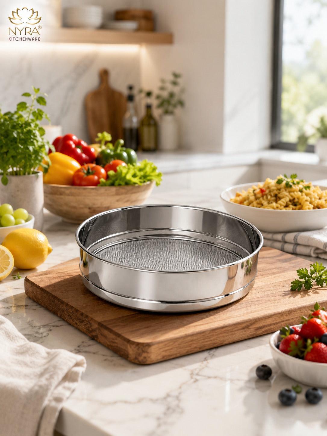 Stainless Steel Fine Mesh Seive | Aata Chalni – Ideal for Kitchen Sifting | Set of 3