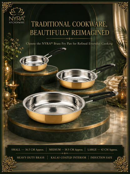 Heavy-Duty Brass Fry Pan (Kalai Coated) | Traditional Peetal Cookware with Dual Handles